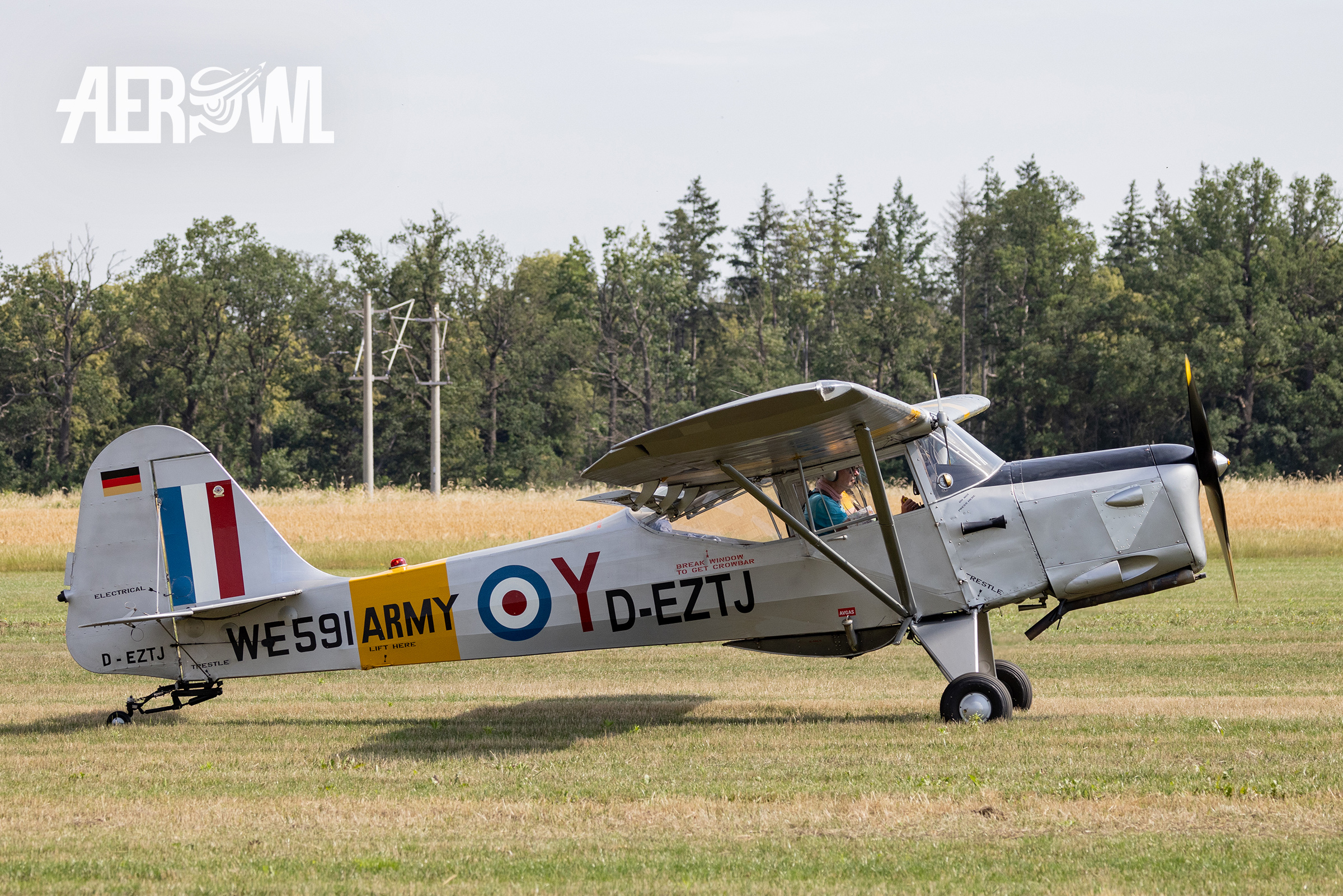 A rare Beagle A61 Terrier II (D-EZTJ) taxiing infront of the audience during the Stearman&Friends2023 at the Bienenfarm airport near to Berlin.