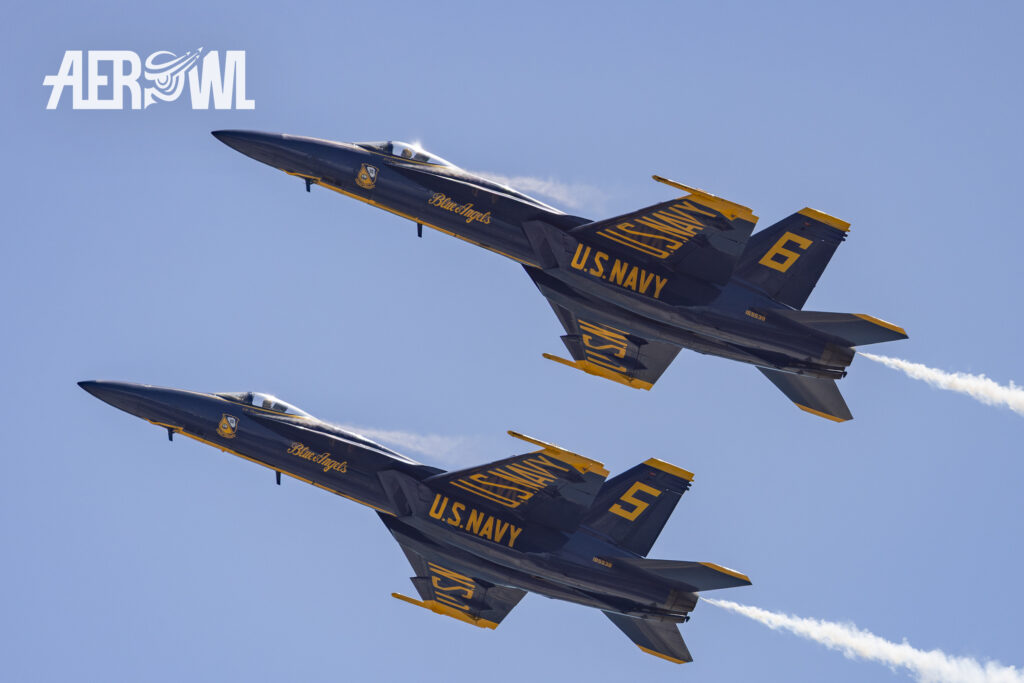 Two Blue Angels - Boeing F/A-18E/F Super Hornets during the awesome air display at the NAS Key West Southernmost Air Spectacular 2025.
