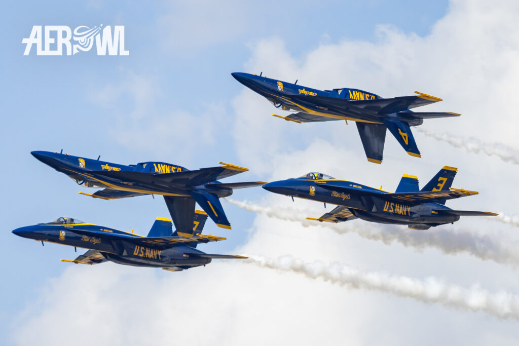 The famous Blue Angels (F/A-18E/F Super Hornets) inbound moment during the Sun´n Fun 2025 in Lakeland, Florida.