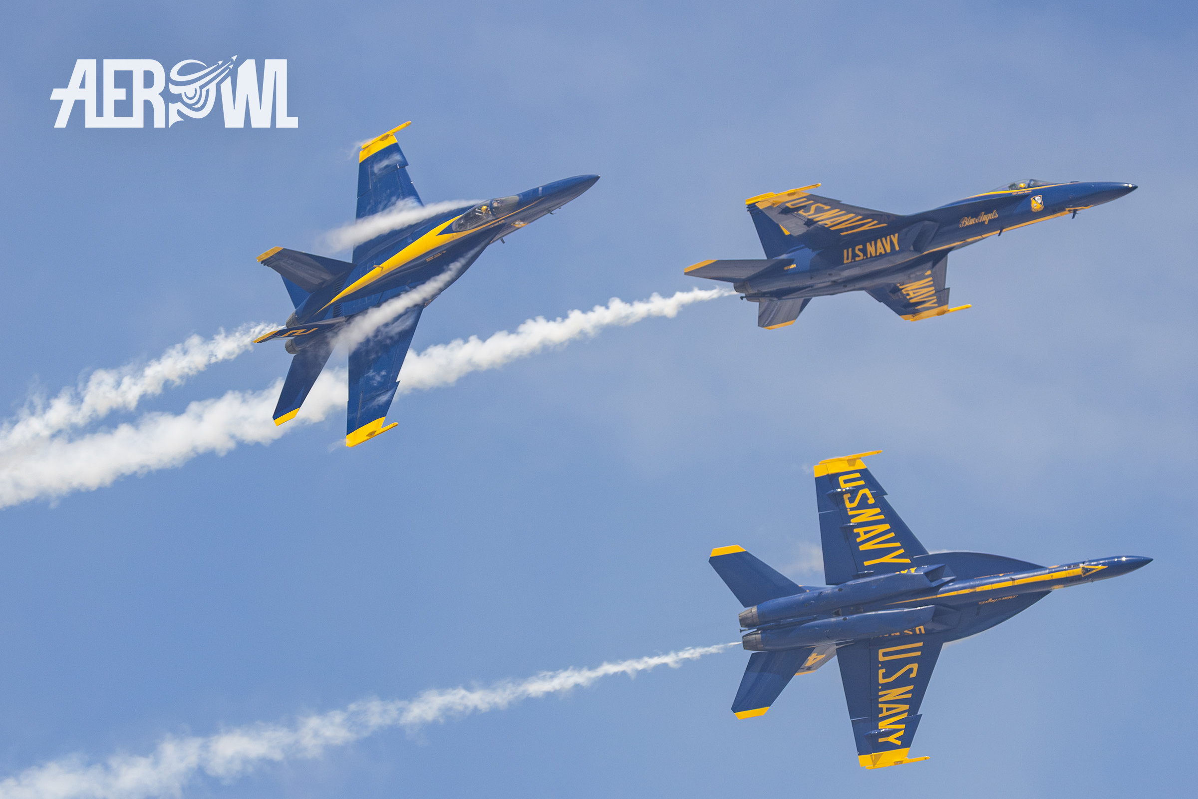Blue Angels - Boeing F/A-18E/F Super Hornets performing a split during air display at the NAS Key West Southernmost Air Spectacular 2025 in Florida