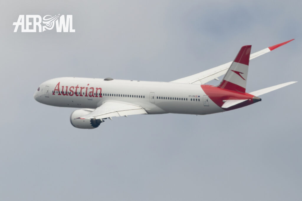 The first brand new Boeing 787-9 for Austrian Airlines fly by during the AirPower24 at the Hinterstoisser air base in Zeltweg, Austria.