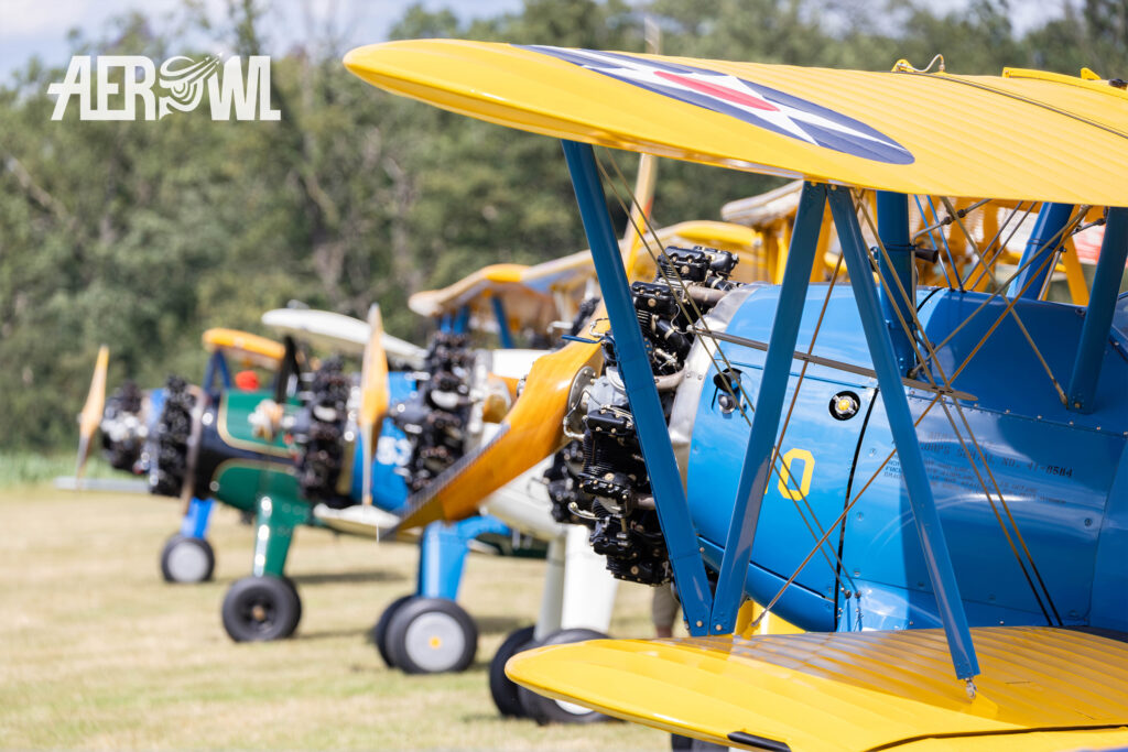 Parking Boeing Stearmans at the Stearmans&Friends2024 at the Bienenfarm near Berlin, Germany.