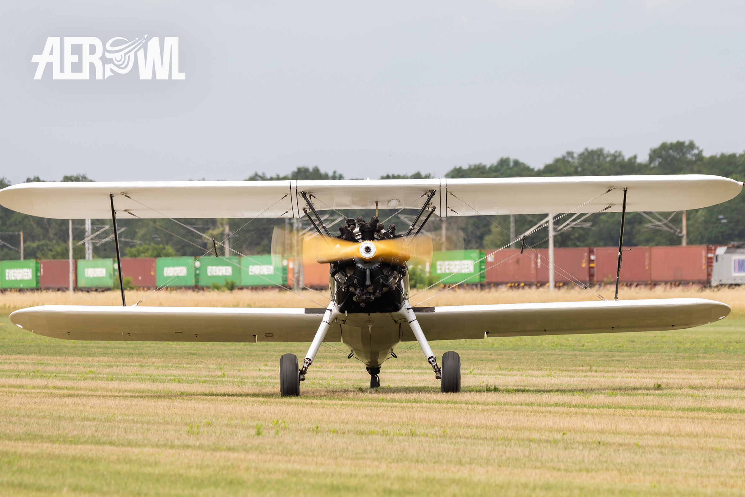 A beautiful white Boeing Stearman PT-17 Kaydet (N9054H) taxis to its parking position during Stearman&Friends2023 at Bienenfarm airport near Berlin.