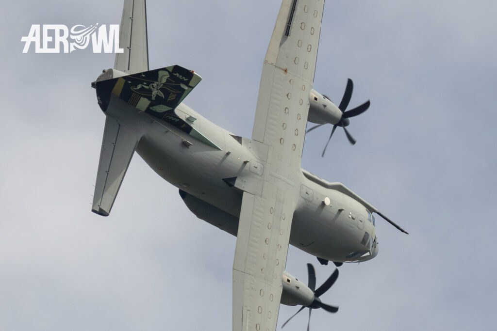 An Italian Air Force Alenia C-27 J Spartan turning hard during its air display the AirPower24 in Zeltweg, Austria.