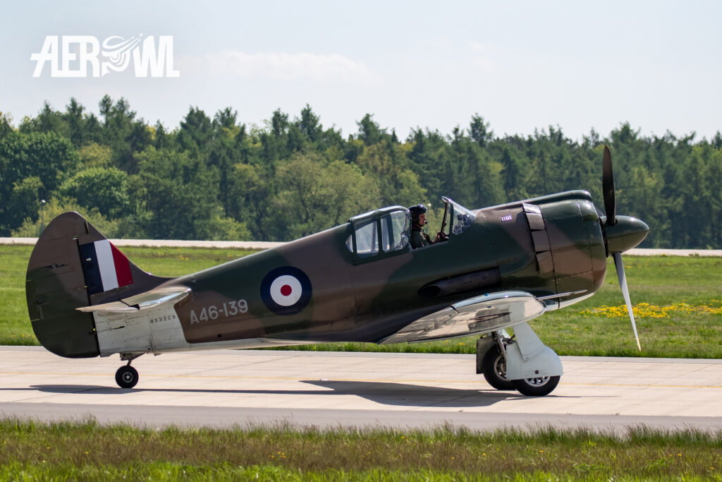 A taxiing CAC CA-13 Boomerang after its air display at the ILA 2018 at the BER airport Berlin-Brandenburg in Germany.