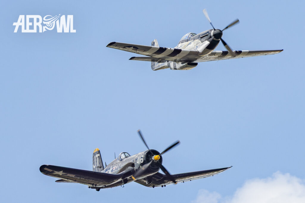 Class of´45 air display with a P-51 Mustang and a F4U Corsair during at the Sun´n Fun 2025 in Lakeland, Florida.