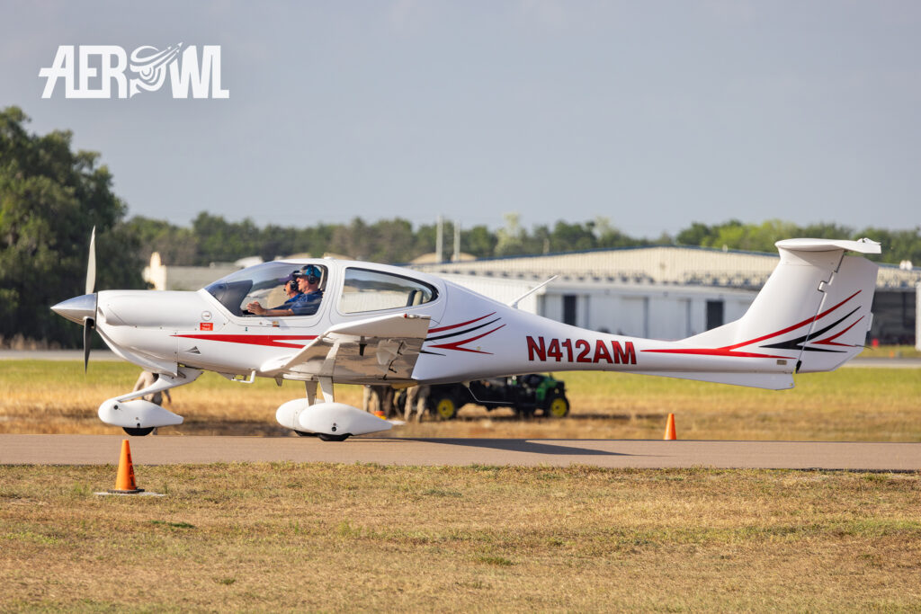 A white Diamond Star (DA40) taxiing towards the runway during the Sun´n Fun 2025 in Lakeland, Florida.