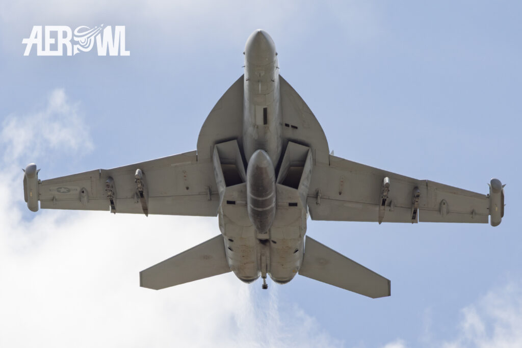 A Boeing EA-18 Growler (F/A-18F Hornet) shows up at the the Sun´n Fun 2025 in Lakeland, Florida.