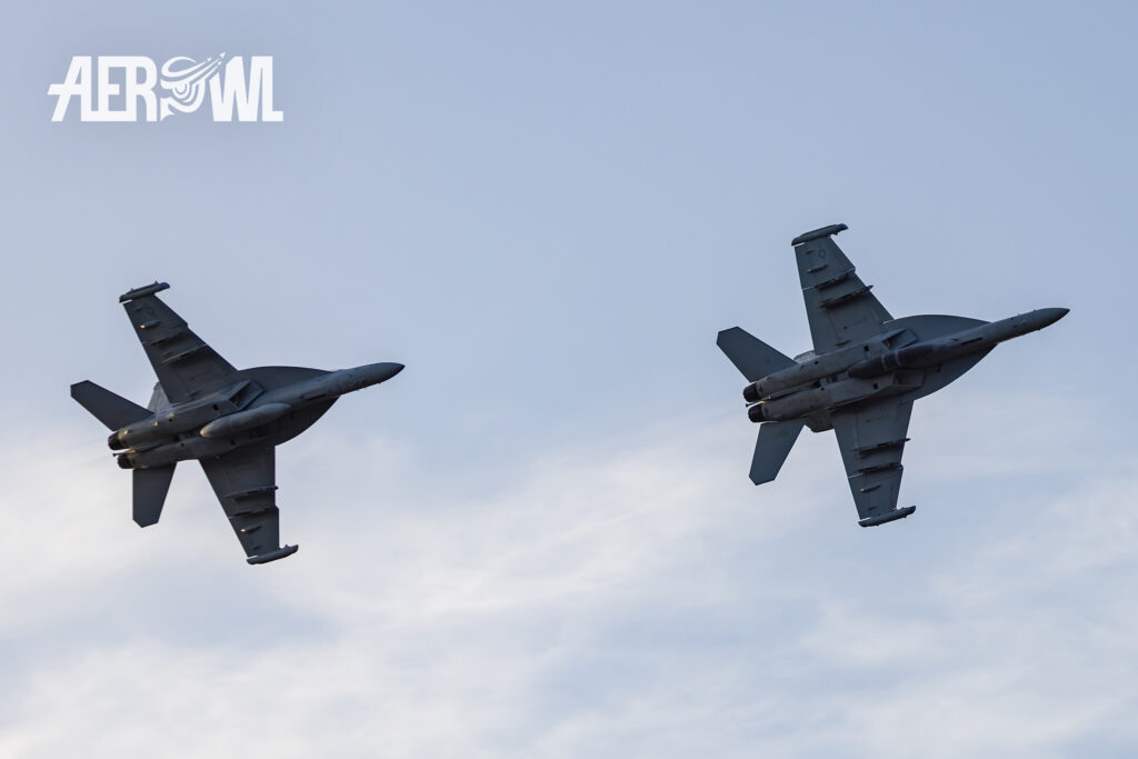 The two Boeing EA-18 Growler with after burner were one of the hightlights of the evening air display at the Sun´n Fun 2025 in Lakeland, Florida.