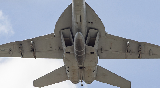 A Boeing EA-18 Growler (F/A-18F Hornet) shows up at the the Sun´n Fun 2025 in Lakeland, Florida.