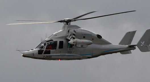 The Airbus Helicopters X3 prototype presentation over the BER airport Berlin-Brandenburg runway during the ILA 2012 in Germany.