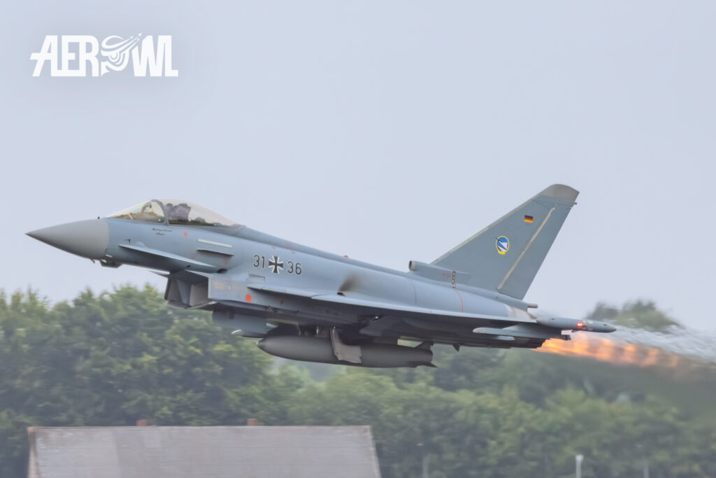 "Noble" demonstrates a breathtaking touch-and-go manoeuvre in his Eurofighter Typhoon to his fans at the German Armed Forces Day (Tag der Bundeswehr) 2025 in Jagel, Schleswig-Holstein, Germany.