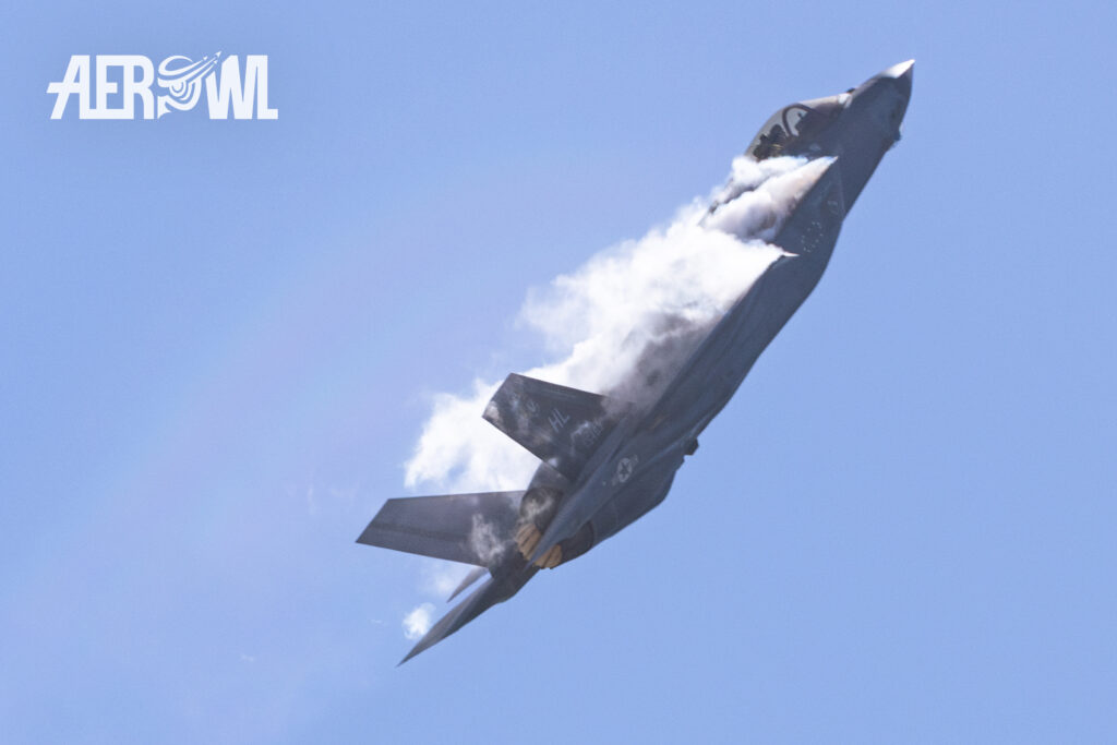 Melanie “Mach” Kluesner pulling her Lockheed Martin F-35A Lightning II hard at the NAS Key West Southermost Air Spectacular in Florida.