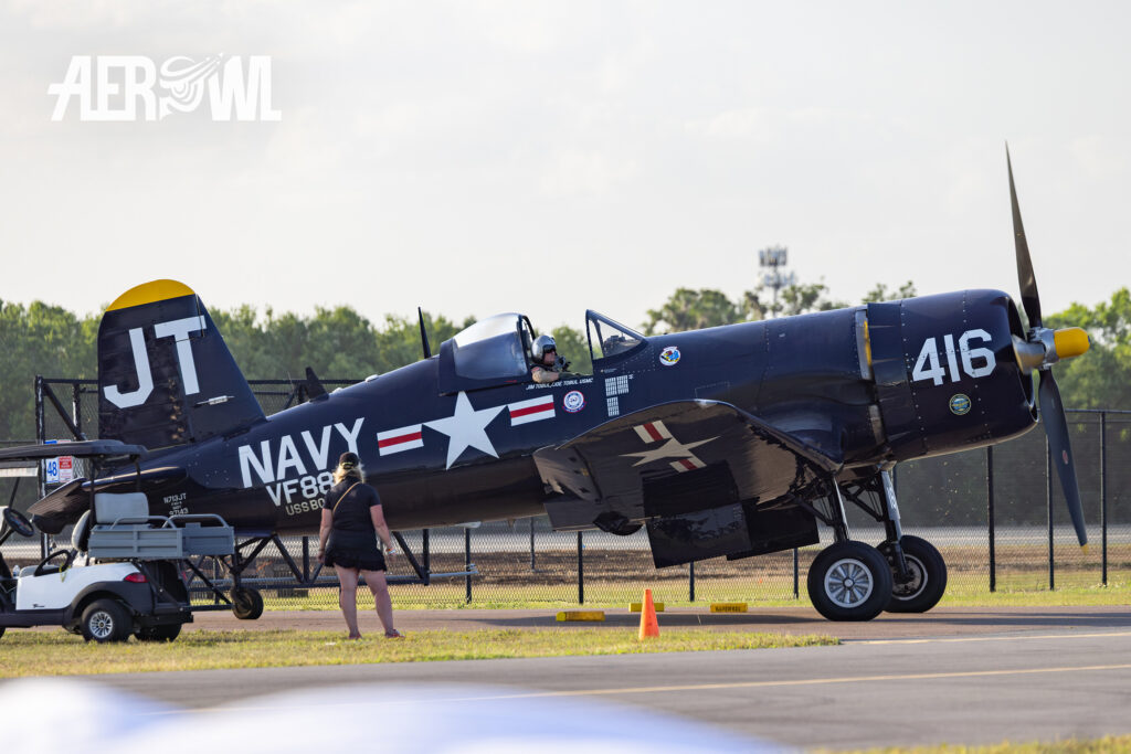 A Chance Vought F4U-F Corsair warm up to its air display at the Sun´n Fun 2025 in Lakeland, Florida.