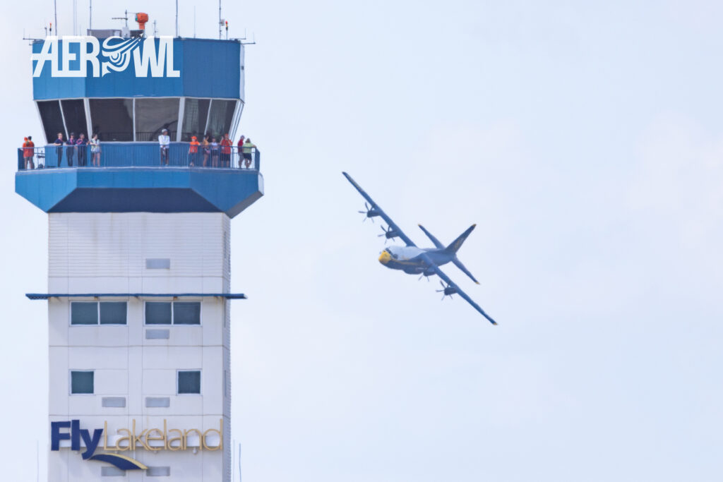 "Fat Albert" Lockheed C-130J Hercules arrives. The biggest member of the Blue Angels at the Sun´n Fun 2025 in Lakeland Florida.