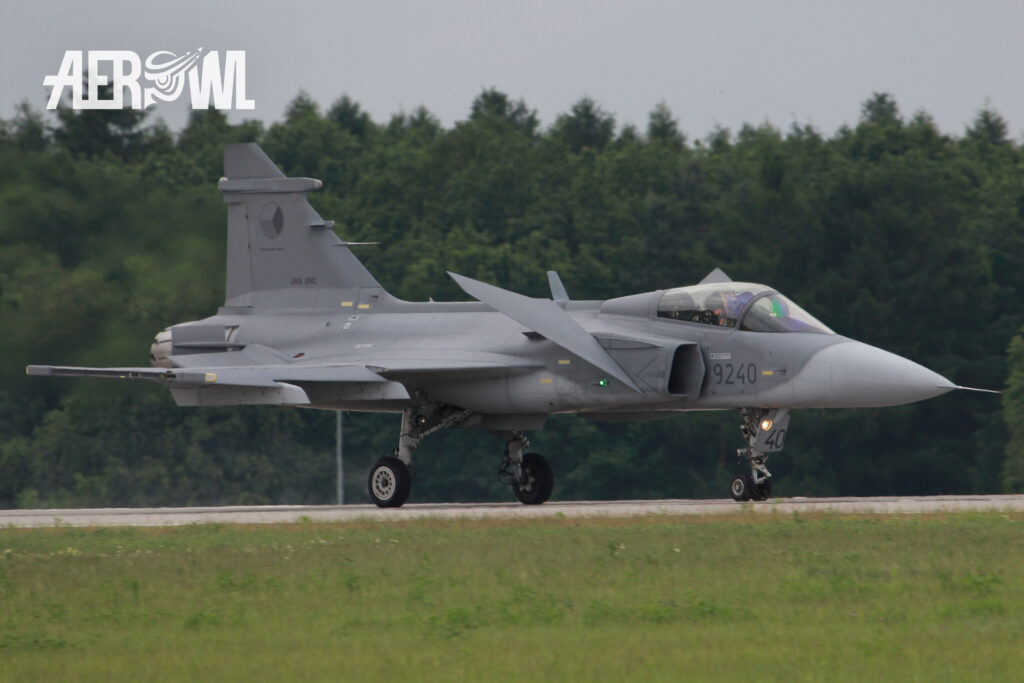 Saab JAS-39C Gripen of the Czech Air Force lands after the flight demonstration at the ILA 2014 in Berlin, Germany.
