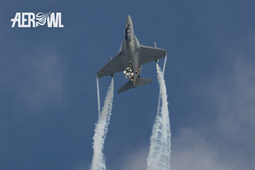 Smoke on for the Leonardo M-346 Master of the Italian AIr Force during its air display at the AirPower24 in Zeltweg, Austria.