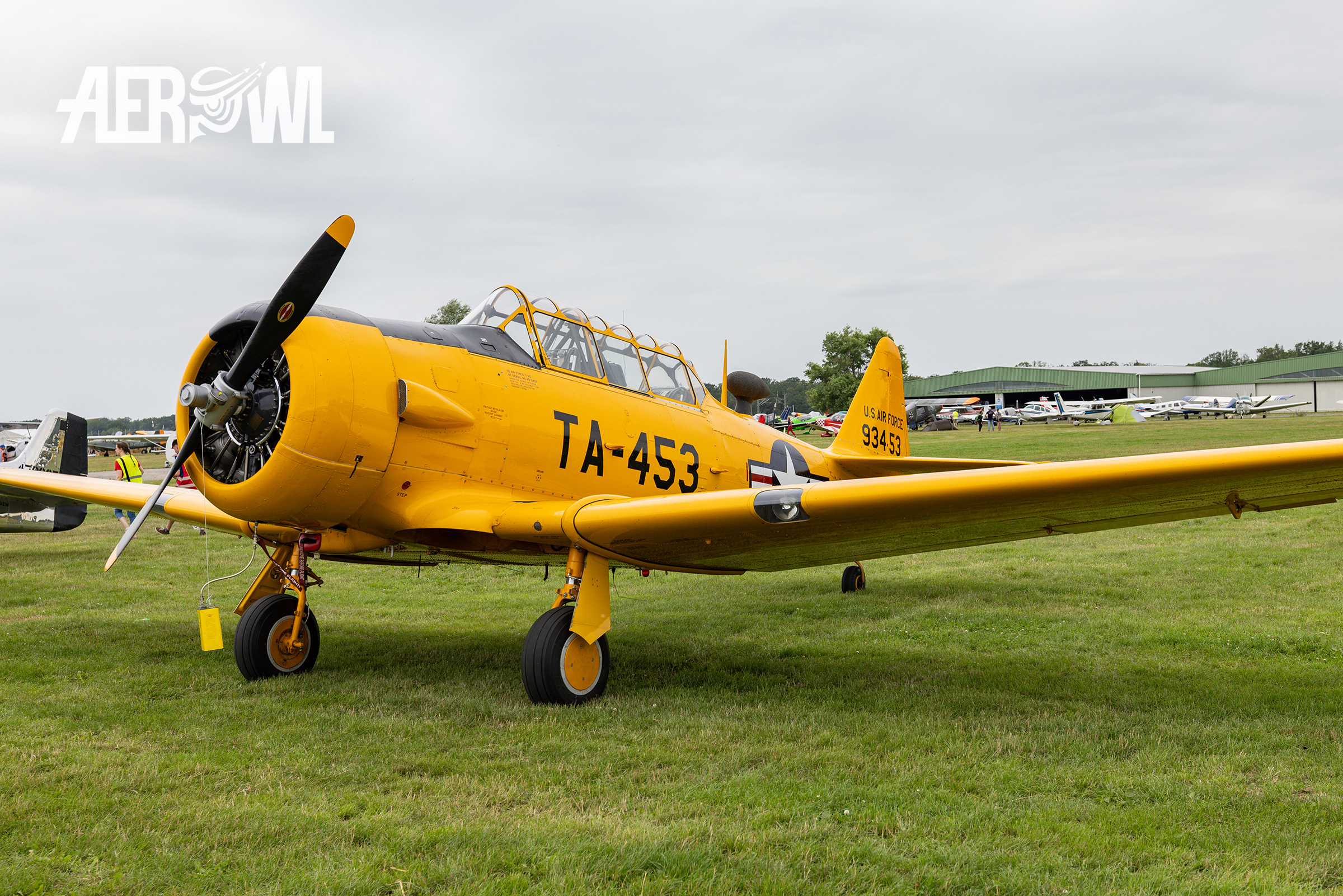 A awesome looking yellow North American T-6G Texan (D-FPAE) after it´s landing at the Stearman&Friends2023 at the Bienenfarm airport near to Berlin.