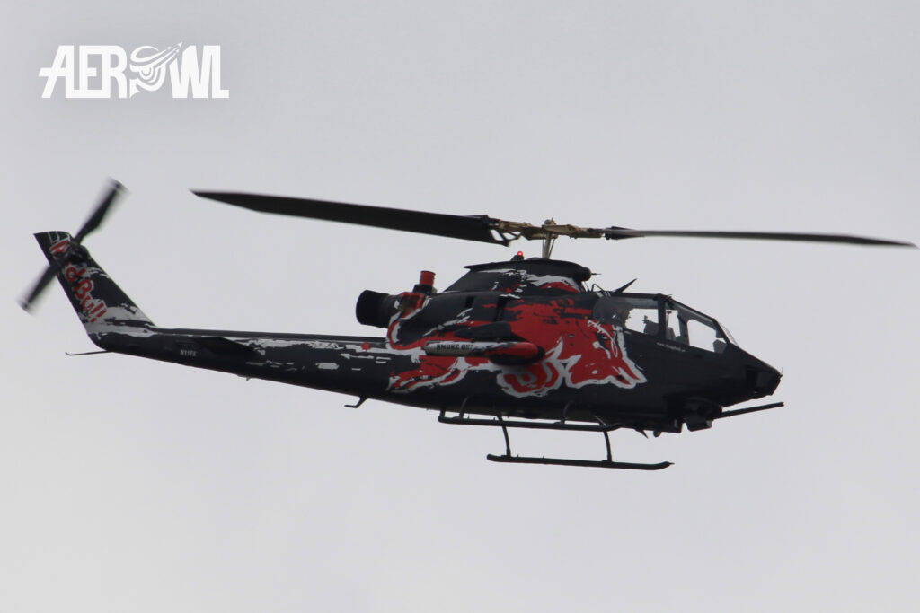 The Red Bull Bell Cobra 209/AH-1F during an air display at the ILA 2014 on the BER airport Berlin-Brandenburg in Germany.