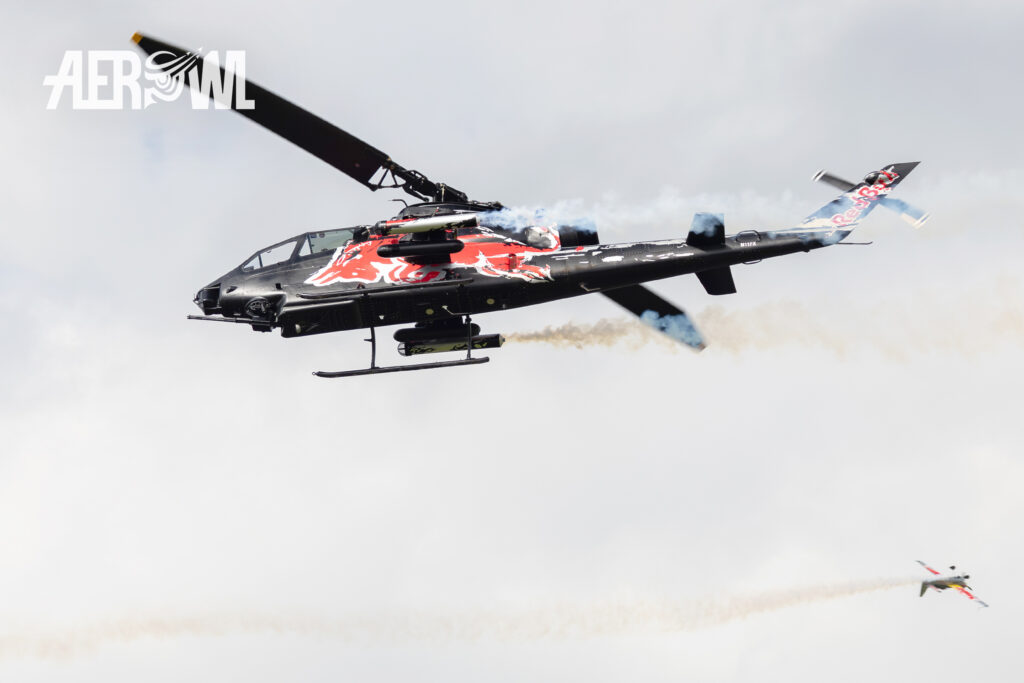 The mighty Red Bull Cobra (Bell Cobra 209/AH-1F) during its smokey air display at the AirPower24 in Zeltweg, Austria.