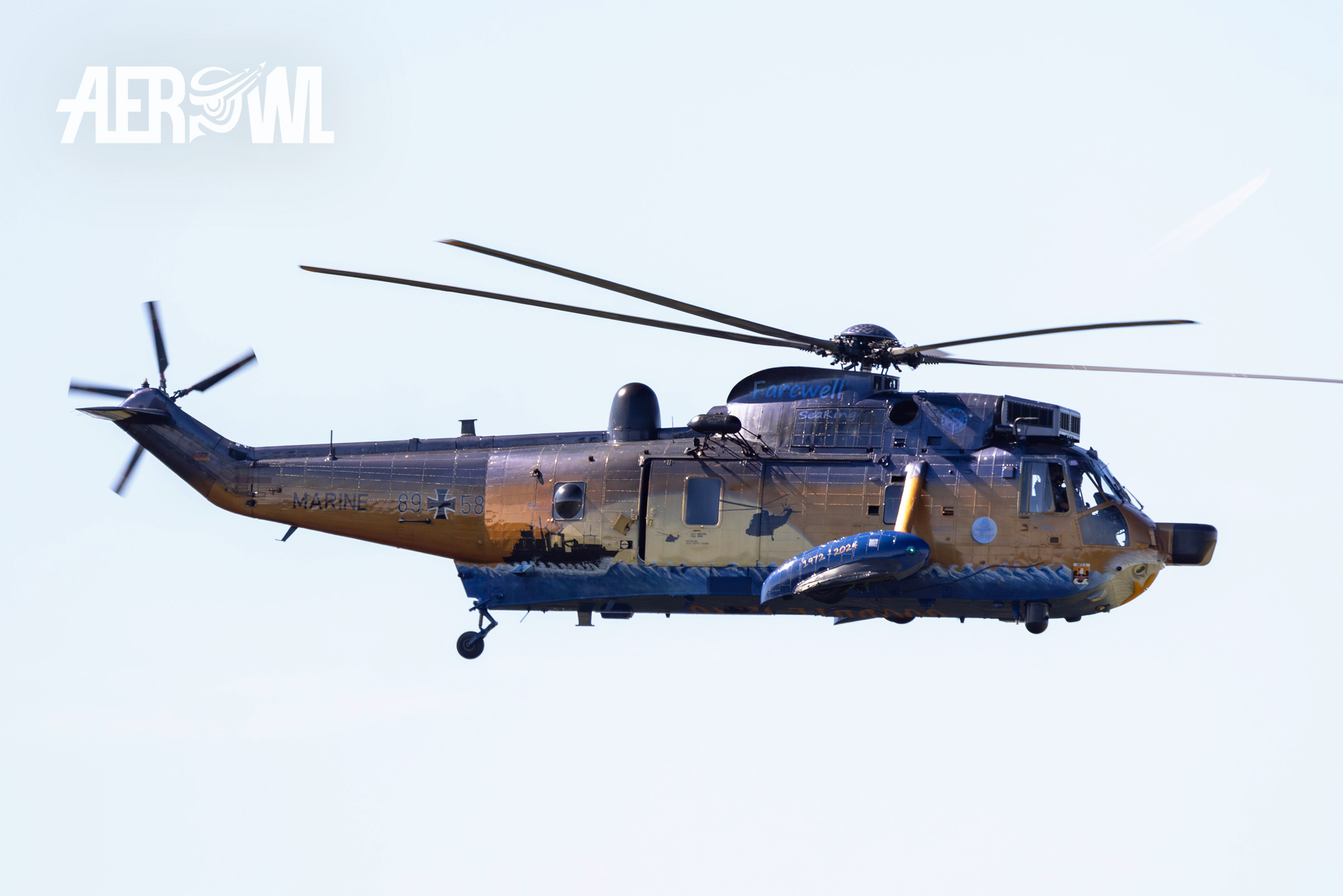 The Westland Sea King Mk.41 Farwell after 50 years in the Bundeswehr during an air display at the ILA 2024 on the BER airport Berlin-Brandenburg in Germany.