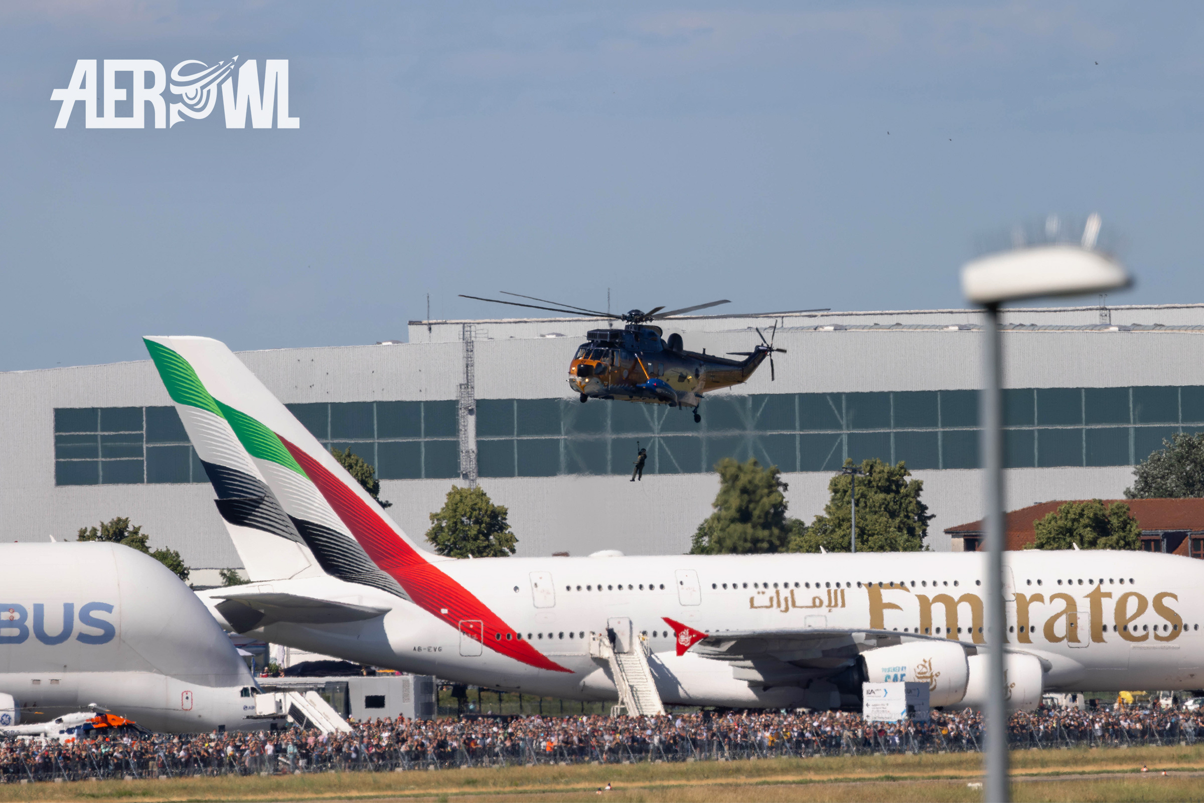 The Westland Sea King Mk.41 Farwell after 50 years in the Bundeswehr demonstrating a rescue situation during the ILA 2024 on the BER airport Berlin-Brandenburg in Germany.