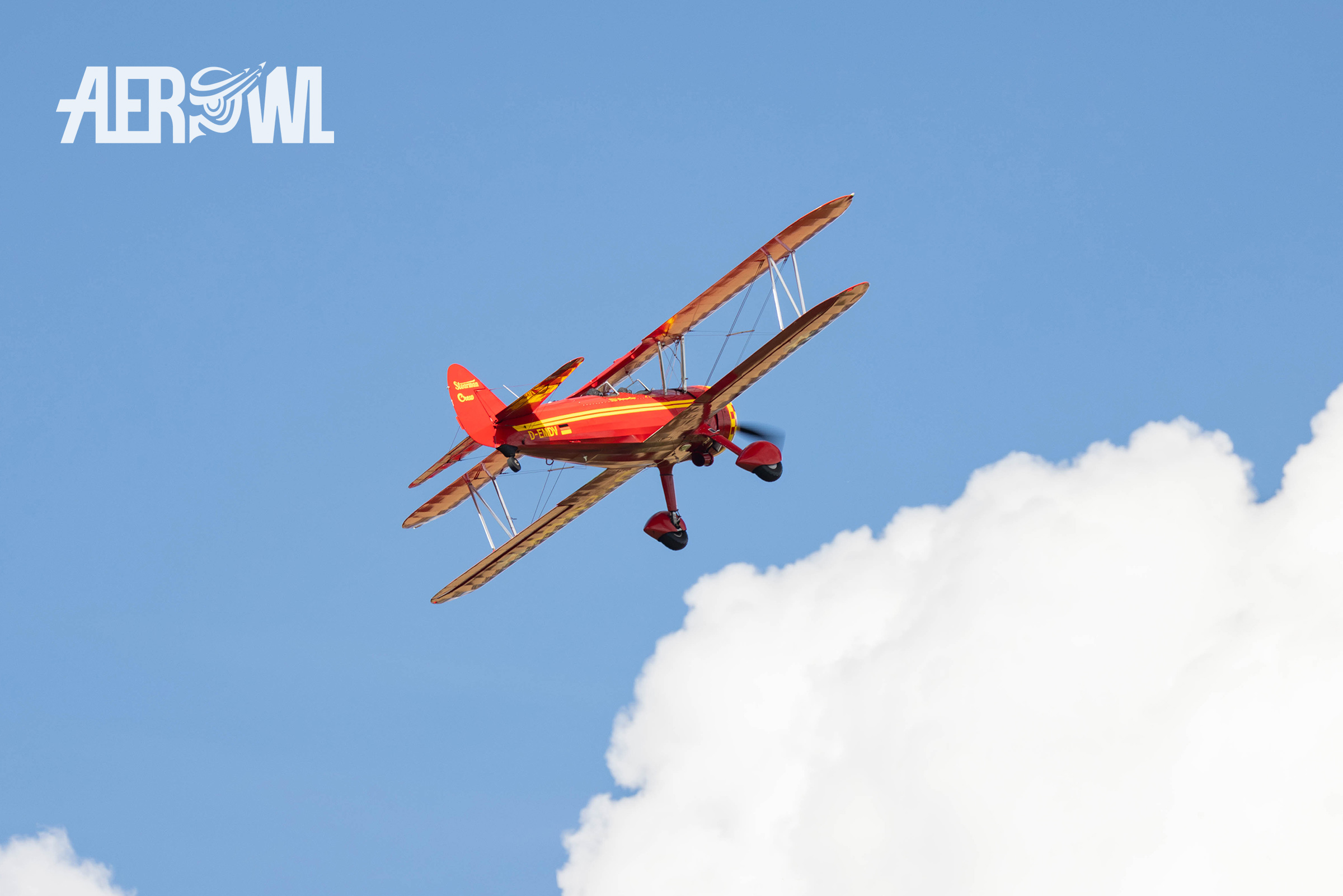 A Boeing-Stearman E75 from 1941 lift off at the Stearman&Friends 2024 on the Bienenfarm near Berlin, Germany.