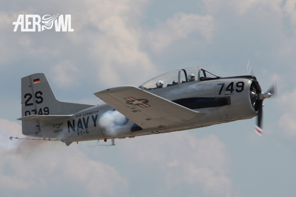 Lift off of a North American T-28C Trojan during the ILA 2014 at the BER airport Berlin-Brandenburg in Germany.