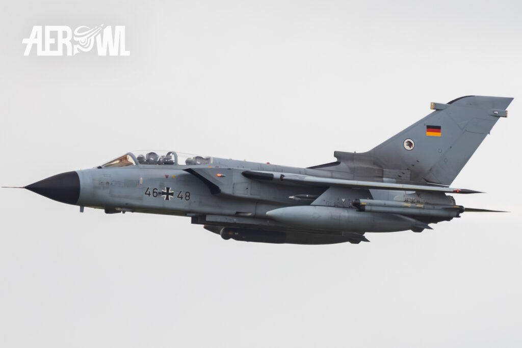 A Panavia 200 (PA-200) Tornado ECR (Electronic Combat Reconnaissance) takes loud off at the German Armed Forces Day (Tag der Bundeswehr) 2025 in Jagel, Schleswig-Holstein, Germany.