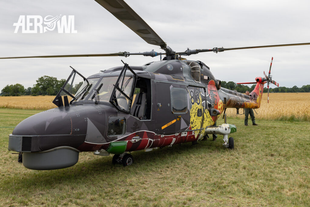 The special livery "40 years of Sea Lynx ops in the German Navy" Westland Super Lynx Mk.88A during the Stearman&Friends2023 at the Bienenfarm airport near to Berlin.