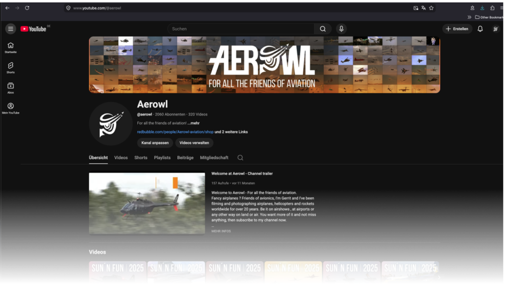 A Channel-Screenshot of my Youtube Channel aerowl.